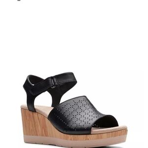 Clarks Black and Tan Wedge Sandals